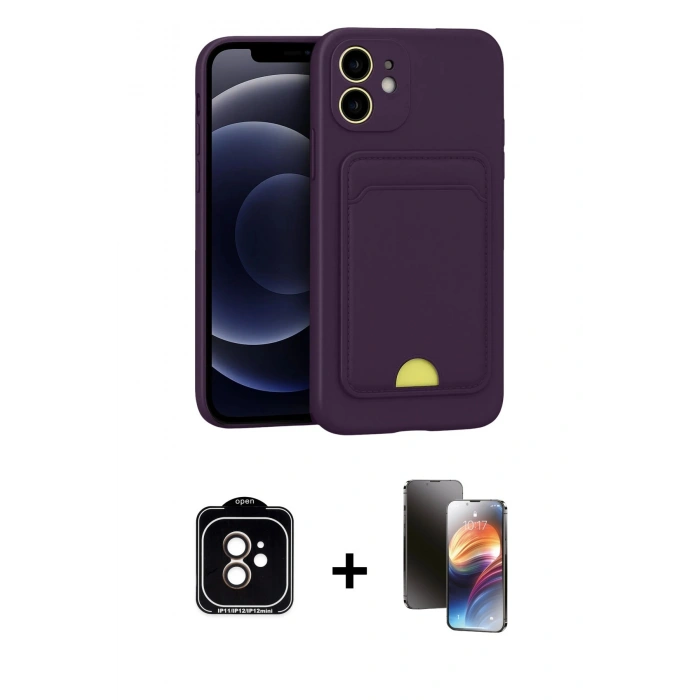 MARSİLYAN™- iPhone 11 Kılıf Vadi Çizgi Prime - Siyah 3D Antistatik Mat Seramik Nano Ekran Koruyucu + PVD Metal Kamera Lens - TU