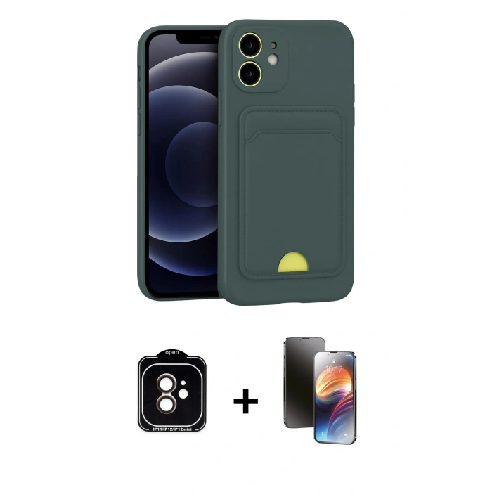 MARSİLYAN™- iPhone 11 Kılıf Vadi Çizgi Prime - Siyah 3D Antistatik Mat Seramik Nano Ekran Koruyucu + PVD Metal Kamera Lens - TU