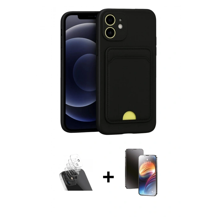 MARSİLYAN™- iPhone 11 Kılıf Vadi Çizgi Prime - Siyah 3D Antistatik Mat Seramik Nano Ekran Koruyucu + Kamera Lens Koruma Cam - SF