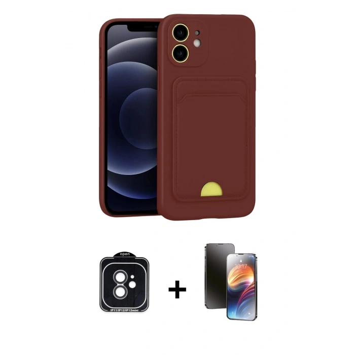 MARSİLYAN™- iPhone 11 Kılıf Vadi Çizgi Prime - Siyah 3D Antistatik Mat Seramik Nano Ekran Koruyucu + PVD Metal Kamera Lens - SH