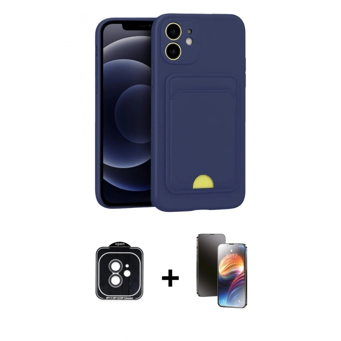 MARSİLYAN™- iPhone 11 Kılıf Vadi Çizgi Prime - Siyah 3D Antistatik Mat Seramik Nano Ekran Koruyucu + PVD Metal Kamera Lens - SH