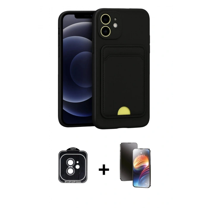 MARSİLYAN™- iPhone 11 Kılıf Vadi Çizgi Prime - Siyah 3D Antistatik Mat Seramik Nano Ekran Koruyucu + PVD Metal Kamera Lens - SH