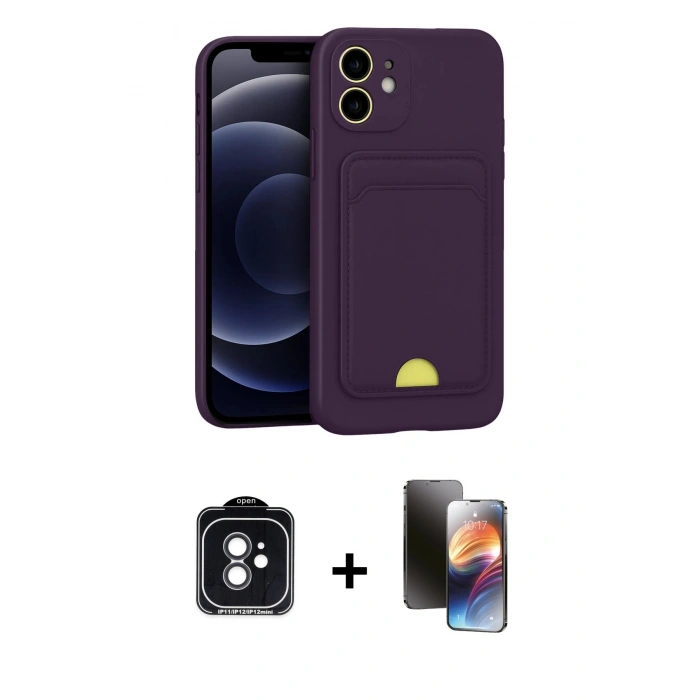 MARSİLYAN™- iPhone 11 Kılıf Vadi Çizgi Prime - Siyah 3D Antistatik Mat Seramik Nano Ekran Koruyucu + PVD Metal Kamera Lens - SH