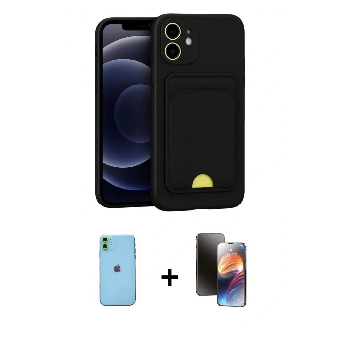 MARSİLYAN™- iPhone 11 Kılıf Vadi Çizgi Prime - Siyah 3D Antistatik Mat Seramik Nano Ekran Koruyucu + Neon Fosforlu Kamera Lens - YL