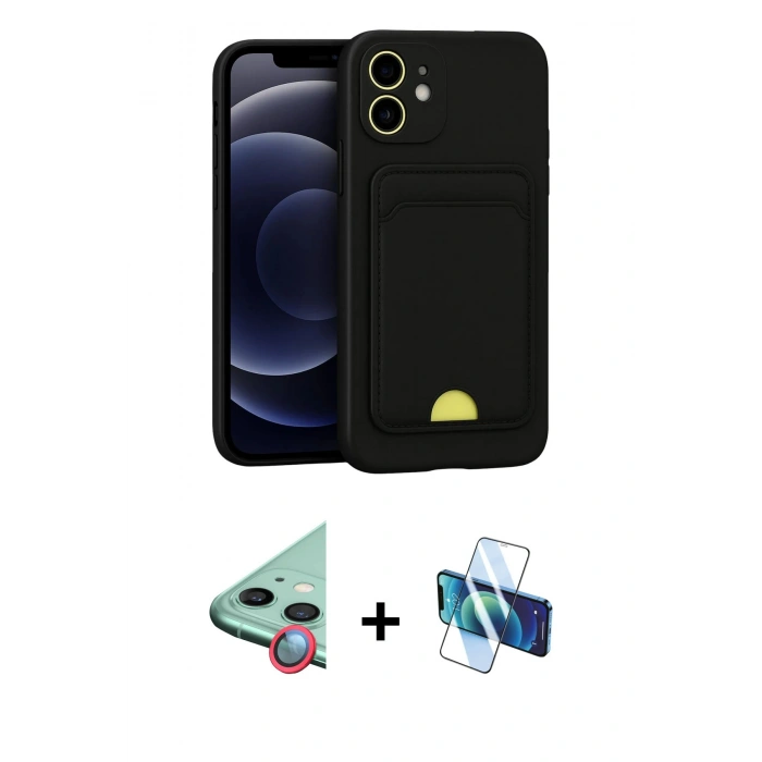 MARSİLYAN™- iPhone 11 Kılıf Vadi Çizgi Prime - Siyah 3D Antistatik Seramik Nano Ekran Koruyucu + Raze Metal Kamera Lens - KI