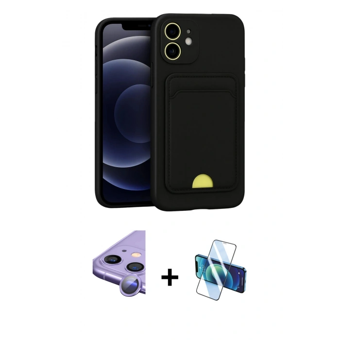 MARSİLYAN™- iPhone 11 Kılıf Vadi Çizgi Prime - Siyah 3D Antistatik Seramik Nano Ekran Koruyucu + Raze Metal Kamera Lens - MR