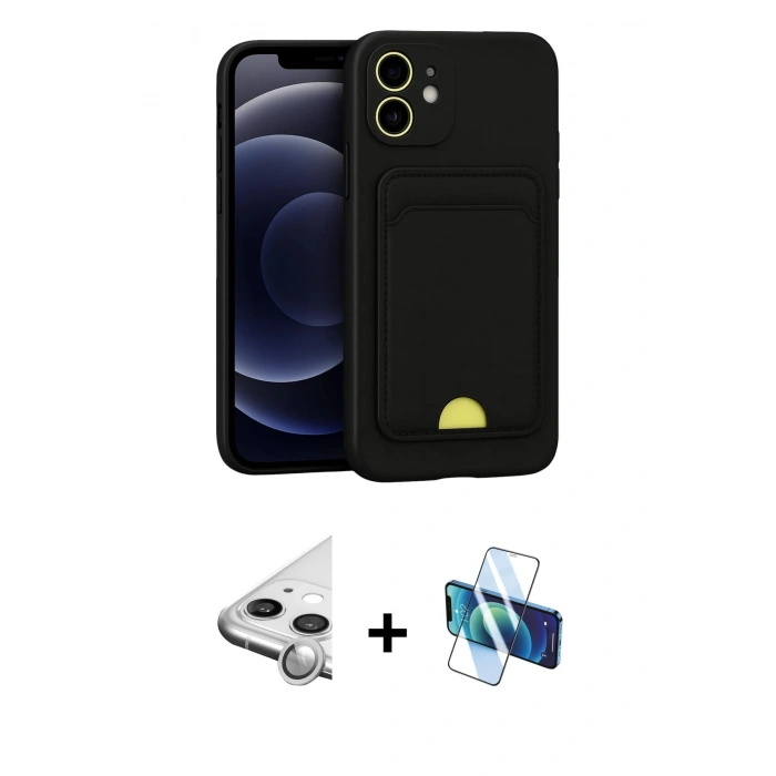 MARSİLYAN™- iPhone 11 Kılıf Vadi Çizgi Prime - Siyah 3D Antistatik Seramik Nano Ekran Koruyucu + Raze Metal Kamera Lens - GS