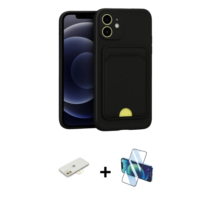 MARSİLYAN™- iPhone 11 Kılıf Vadi Çizgi Prime - Siyah 3D Antistatik Seramik Nano Ekran Koruyucu + Renkli Kamera Lens Koruma Cam - SI