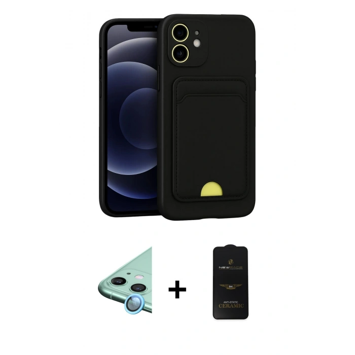 MARSİLYAN™- iPhone 11 Kılıf Vadi Çizgi Prime - Siyah 6D Antistatik Mat Seramik Hayalet Nano Ekran Koruyucu + Raze Metal Kamera Lens - MI