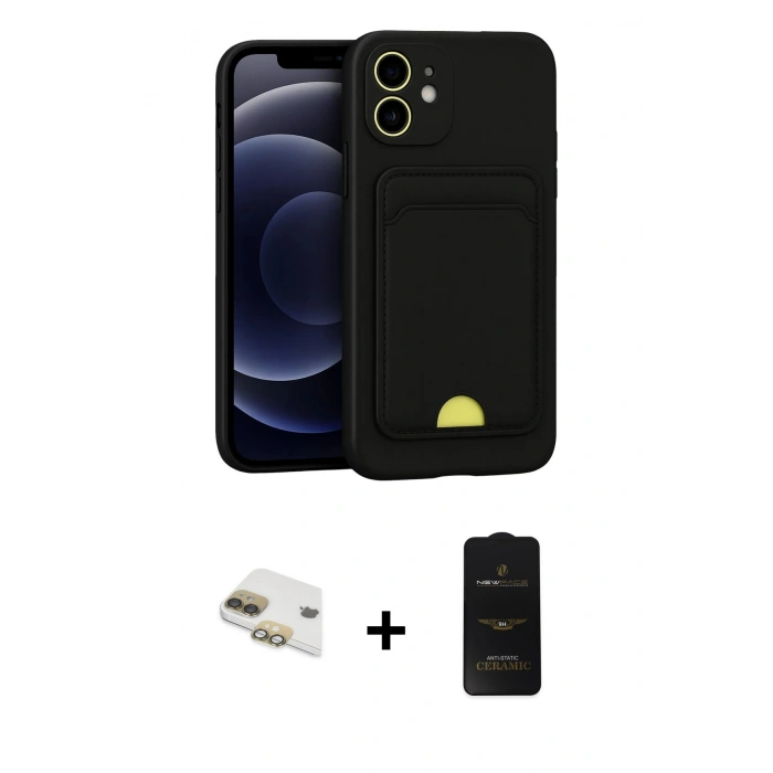 MARSİLYAN™- iPhone 11 Kılıf Vadi Çizgi Prime - Siyah 6D Antistatik Mat Seramik Hayalet Nano Ekran Koruyucu + Pers Alüminyum Kamera Lens - GD