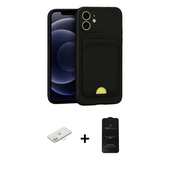 MARSİLYAN™- iPhone 11 Kılıf Vadi Çizgi Prime - Siyah 6D Antistatik Mat Seramik Hayalet Nano Ekran Koruyucu + Renkli Kamera Lens Koruma Cam - SI