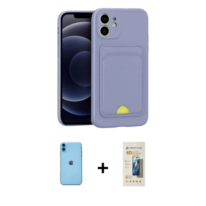 MARSİLYAN™- iPhone 11 Kılıf Vadi Çizgi Prime - Siyah 6D Mat Seramik Hayalet Nano Ekran Koruyucu + Mavi Neon Fosforlu Kamera Lens