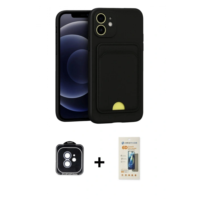 MARSİLYAN™- iPhone 11 Kılıf Vadi Çizgi Prime - Siyah 6D Mat Seramik Hayalet Nano Ekran Koruyucu + PVD Metal Kamera Lens - MI