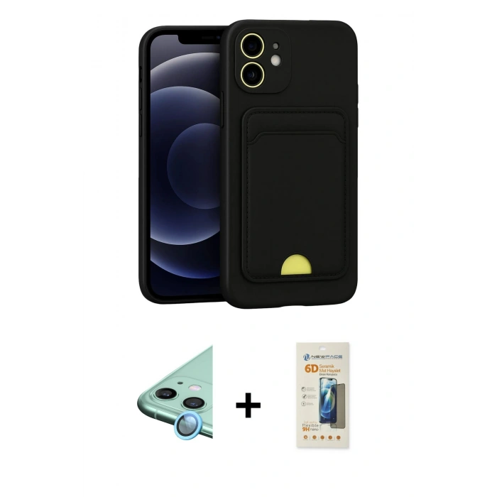 MARSİLYAN™- iPhone 11 Kılıf Vadi Çizgi Prime - Siyah 6D Mat Seramik Hayalet Nano Ekran Koruyucu + Raze Metal Kamera Lens - MI