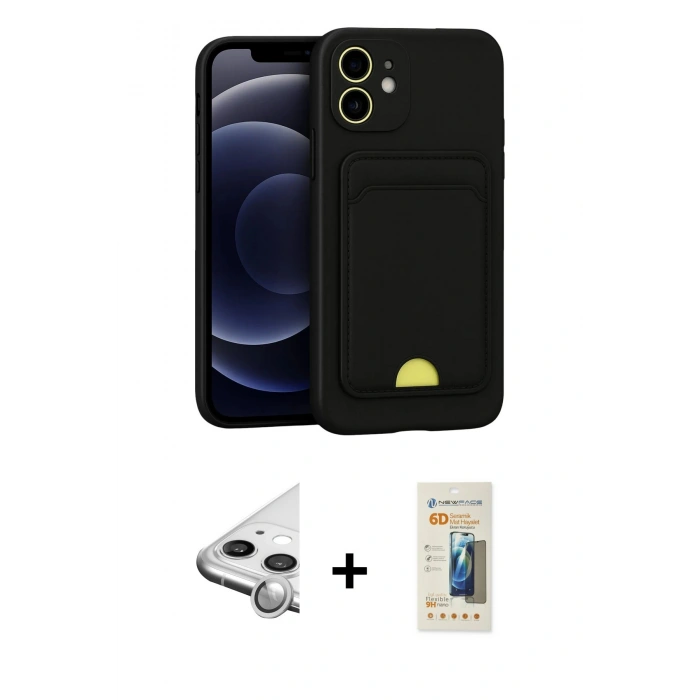 MARSİLYAN™- iPhone 11 Kılıf Vadi Çizgi Prime - Siyah 6D Mat Seramik Hayalet Nano Ekran Koruyucu + Raze Metal Kamera Lens - GS