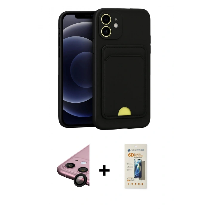 MARSİLYAN™- iPhone 11 Kılıf Vadi Çizgi Prime - Siyah 6D Mat Seramik Hayalet Nano Ekran Koruyucu + Raze Metal Kamera Lens - SH