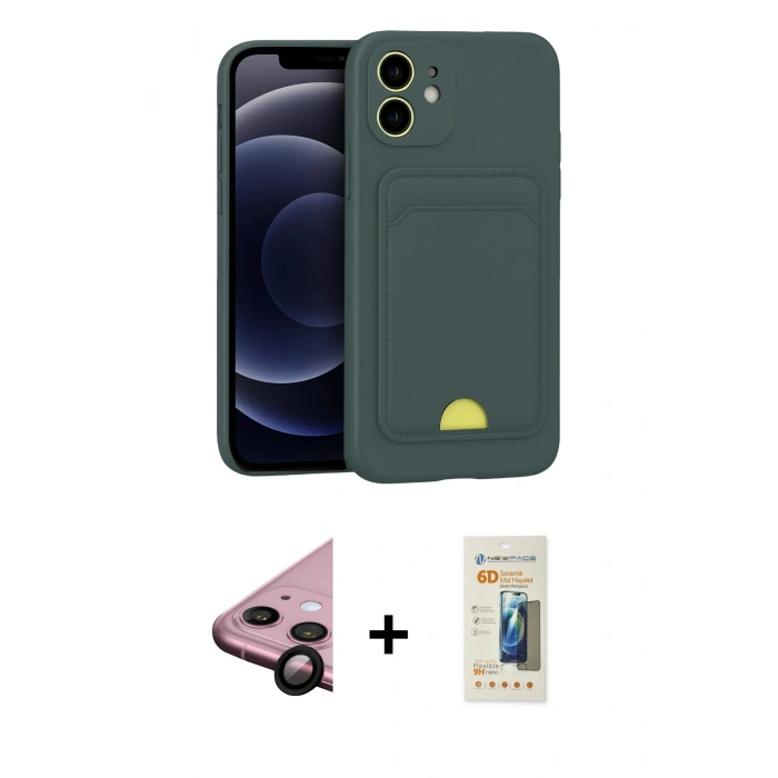 MARSİLYAN™- iPhone 11 Kılıf Vadi Çizgi Prime - Siyah 6D Mat Seramik Hayalet Nano Ekran Koruyucu + Raze Metal Kamera Lens - SH