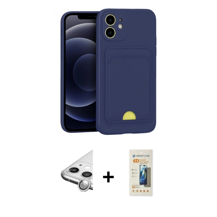 MARSİLYAN™- iPhone 11 Kılıf Vadi Çizgi Prime - Siyah 6D Mat Seramik Hayalet Nano Ekran Koruyucu + Raze Metal Kamera Lens - GS
