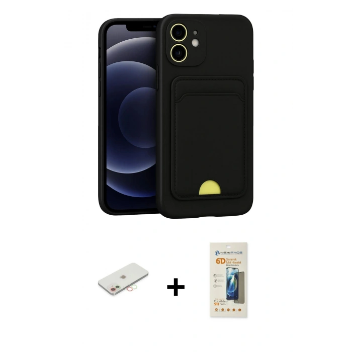 MARSİLYAN™- iPhone 11 Kılıf Vadi Çizgi Prime - Siyah 6D Mat Seramik Hayalet Nano Ekran Koruyucu + Renkli Kamera Lens Koruma Cam - YL