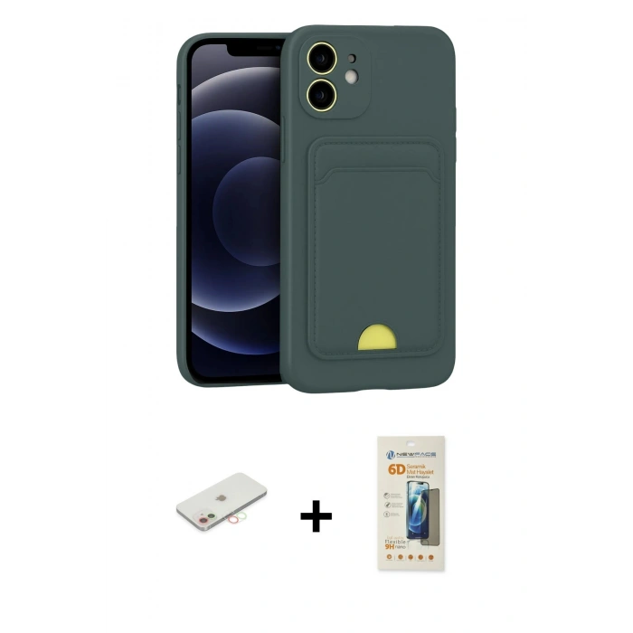MARSİLYAN™- iPhone 11 Kılıf Vadi Çizgi Prime - Siyah 6D Mat Seramik Hayalet Nano Ekran Koruyucu + Renkli Kamera Lens Koruma Cam - YL