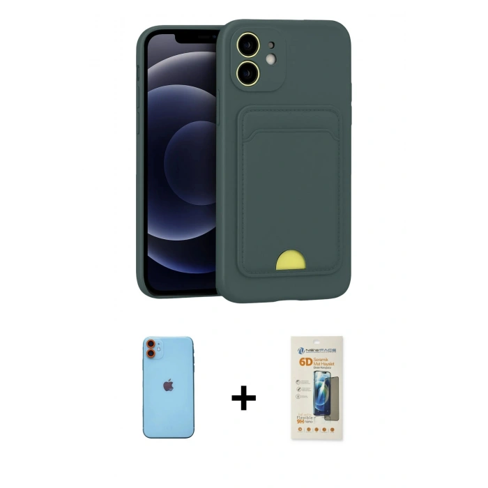 MARSİLYAN™- iPhone 11 Kılıf Vadi Çizgi Prime - Siyah 6D Mat Seramik Hayalet Nano Ekran Koruyucu + Neon Fosforlu Kamera Lens - TU