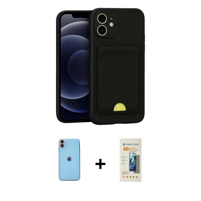 MARSİLYAN™- iPhone 11 Kılıf Vadi Çizgi Prime - Siyah 6D Mat Seramik Hayalet Nano Ekran Koruyucu + Neon Fosforlu Kamera Lens - TU