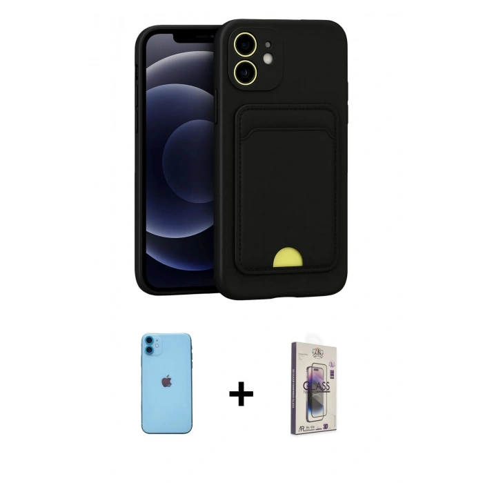 MARSİLYAN™- iPhone 11 Kılıf Vadi Çizgi Prime - Siyah Bilvis 3D Cam Ekran Koruyucu + Neon Fosforlu Kamera Lens - MI