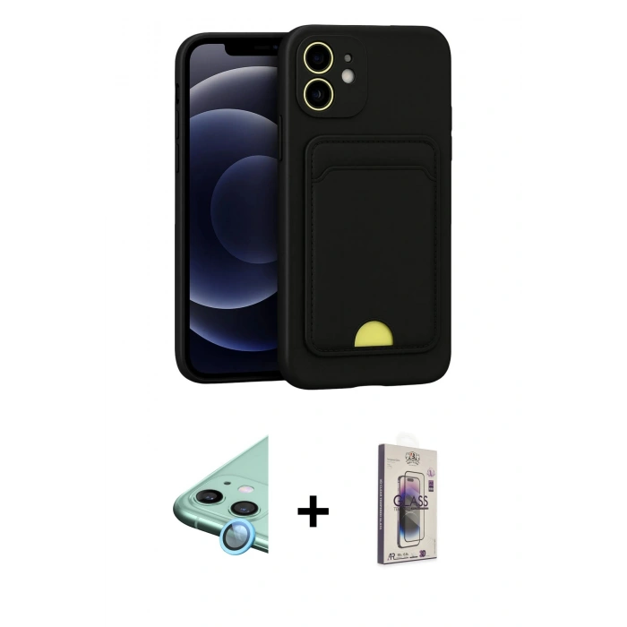 MARSİLYAN™- iPhone 11 Kılıf Vadi Çizgi Prime - Siyah Bilvis 3D Cam Ekran Koruyucu + Raze Metal Kamera Lens - MI