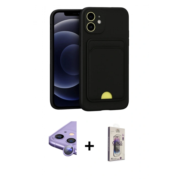 MARSİLYAN™- iPhone 11 Kılıf Vadi Çizgi Prime - Siyah Bilvis 3D Cam Ekran Koruyucu + Raze Metal Kamera Lens - MR