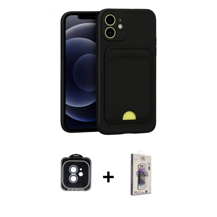 MARSİLYAN™- iPhone 11 Kılıf Vadi Çizgi Prime - Siyah Bilvis 3D Cam Ekran Koruyucu + PVD Metal Kamera Lens - MI