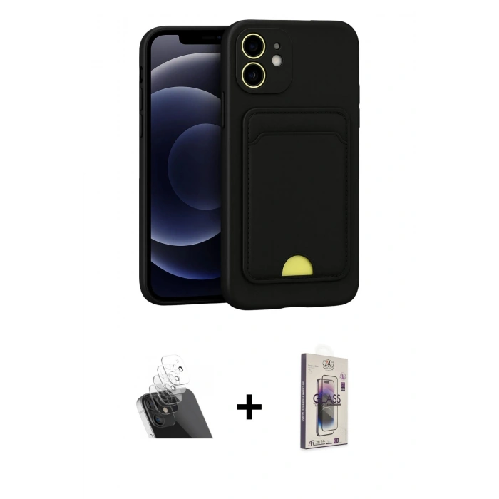 MARSİLYAN™- iPhone 11 Kılıf Vadi Çizgi Prime - Siyah Bilvis 3D Cam Ekran Koruyucu + Şeffaf Kamera Lens Koruma Cam