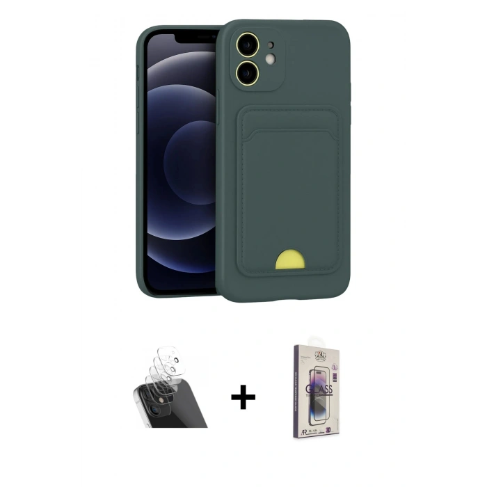 MARSİLYAN™- iPhone 11 Kılıf Vadi Çizgi Prime - Siyah Bilvis 3D Cam Ekran Koruyucu + Şeffaf Kamera Lens Koruma Cam