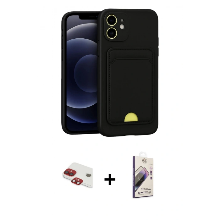 MARSİLYAN™- iPhone 11 Kılıf Vadi Çizgi Prime - Siyah Bilvis 3D Mat Cam Ekran Koruyucu + Pers Alüminyum Kamera Lens - KI