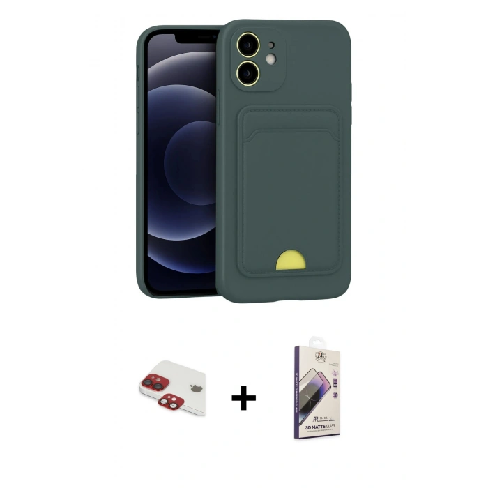 MARSİLYAN™- iPhone 11 Kılıf Vadi Çizgi Prime - Siyah Bilvis 3D Mat Cam Ekran Koruyucu + Pers Alüminyum Kamera Lens - KI