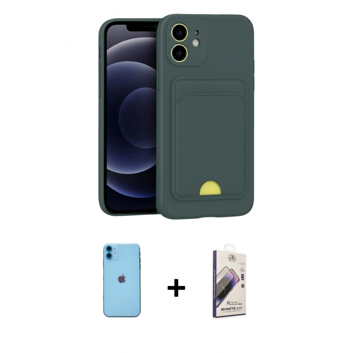 MARSİLYAN™- iPhone 11 Kılıf Vadi Çizgi Prime - Siyah Bilvis 3D Mat Cam Ekran Koruyucu + Neon Fosforlu Kamera Lens - MI