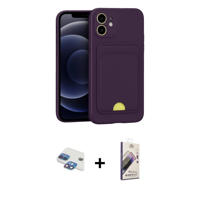 MARSİLYAN™- iPhone 11 Kılıf Vadi Çizgi Prime - Siyah Bilvis 3D Mat Cam Ekran Koruyucu + Pers Alüminyum Kamera Lens - GI