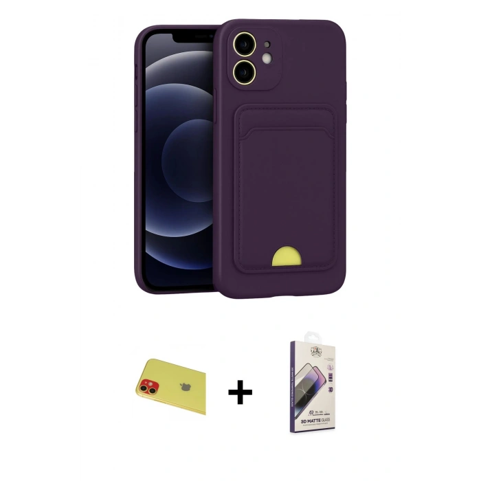 MARSİLYAN™- iPhone 11 Kılıf Vadi Çizgi Prime - Siyah Bilvis 3D Mat Cam Ekran Koruyucu + Rainbow Kamera Lens Koruma Cam - KI