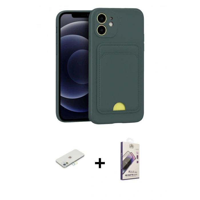 MARSİLYAN™- iPhone 11 Kılıf Vadi Çizgi Prime - Siyah Bilvis 3D Mat Cam Ekran Koruyucu + Renkli Kamera Lens Koruma Cam - SI