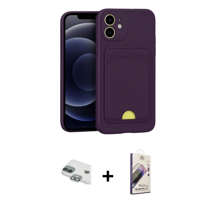 MARSİLYAN™- iPhone 11 Kılıf Vadi Çizgi Prime - Siyah Bilvis 3D Mat Cam Ekran Koruyucu + Pers Alüminyum Kamera Lens - YL