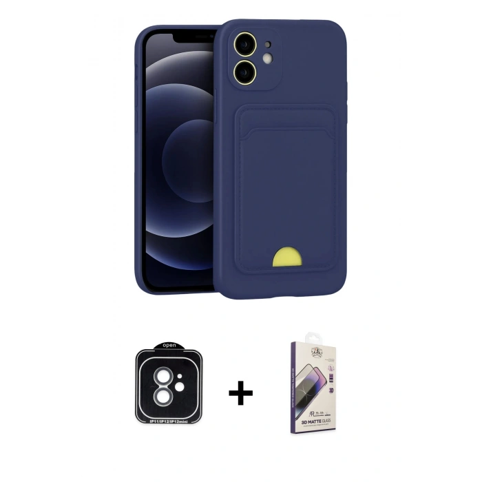 MARSİLYAN™- iPhone 11 Kılıf Vadi Çizgi Prime - Siyah Bilvis 3D Mat Cam Ekran Koruyucu + PVD Metal Kamera Lens - YL