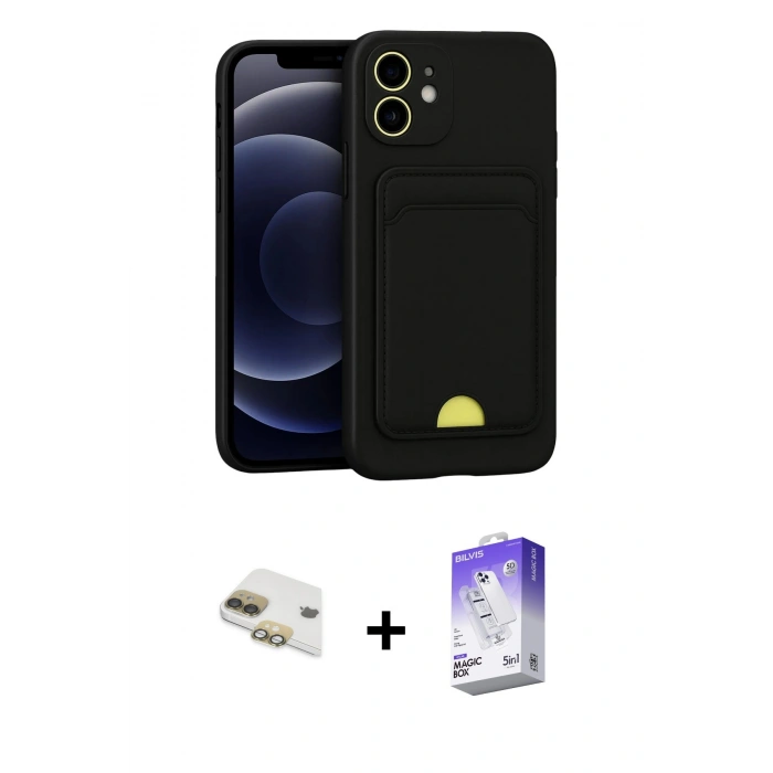 MARSİLYAN™- iPhone 11 Kılıf Vadi Çizgi Prime - Siyah Bilvis 5in1 3D Magic Cam Ekran Koruyucu + Gold Pers Alüminyum Kamera Lens