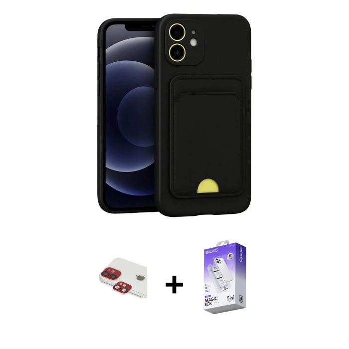 MARSİLYAN™- iPhone 11 Kılıf Vadi Çizgi Prime - Siyah Bilvis 5in1 3D Magic Cam Ekran Koruyucu + Pers Alüminyum Kamera Lens - KI