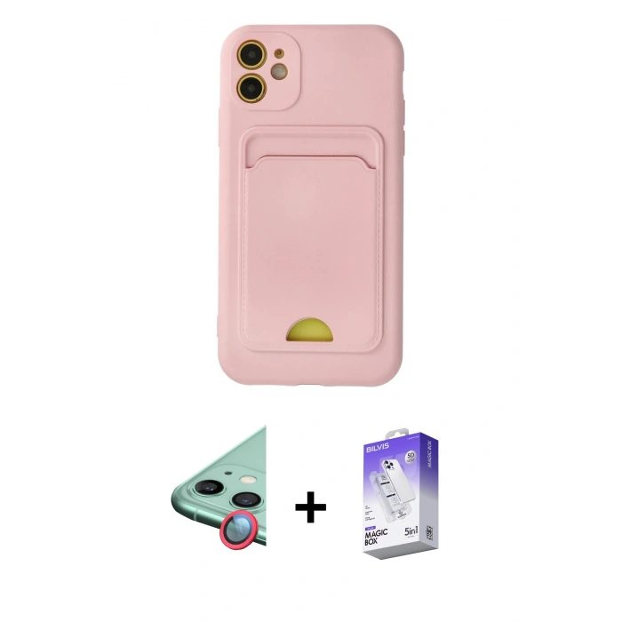 MARSİLYAN™- iPhone 11 Kılıf Vadi Çizgi Prime - Siyah Bilvis 5in1 3D Magic Cam Ekran Koruyucu + Kırmızı Raze Metal Kamera Lens