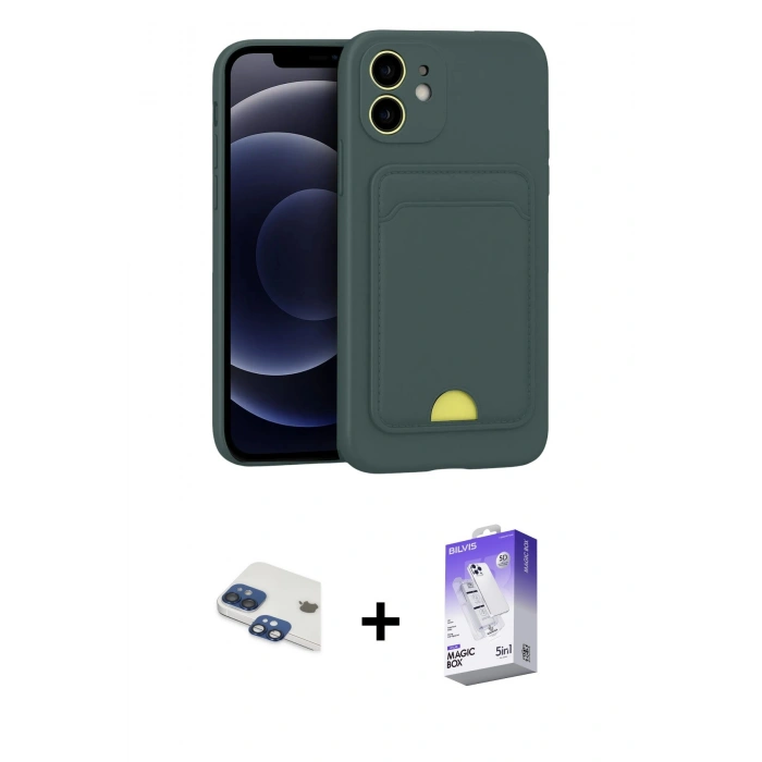 MARSİLYAN™- iPhone 11 Kılıf Vadi Çizgi Prime - Siyah Bilvis 5in1 3D Magic Cam Ekran Koruyucu + Pers Alüminyum Kamera Lens - LT