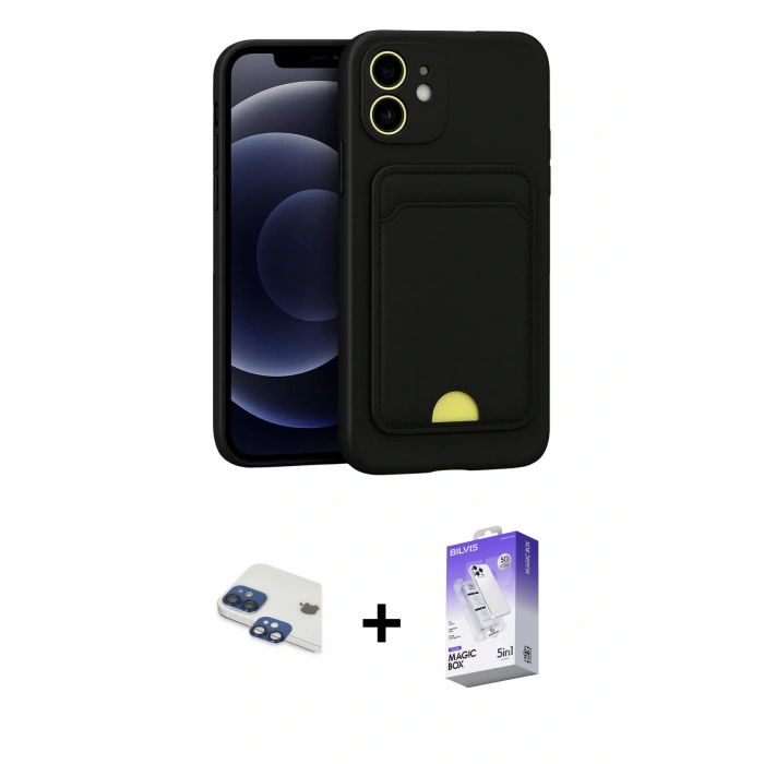 MARSİLYAN™- iPhone 11 Kılıf Vadi Çizgi Prime - Siyah Bilvis 5in1 3D Magic Cam Ekran Koruyucu + Pers Alüminyum Kamera Lens - LT