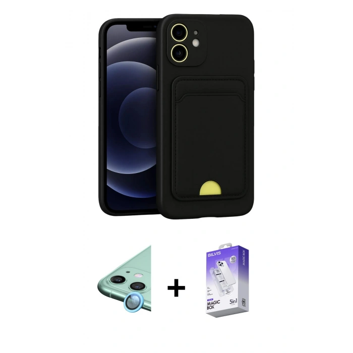 MARSİLYAN™- iPhone 11 Kılıf Vadi Çizgi Prime - Siyah Bilvis 5in1 3D Magic Cam Ekran Koruyucu + Raze Metal Kamera Lens - MI
