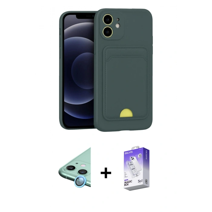 MARSİLYAN™- iPhone 11 Kılıf Vadi Çizgi Prime - Siyah Bilvis 5in1 3D Magic Cam Ekran Koruyucu + Raze Metal Kamera Lens - MI