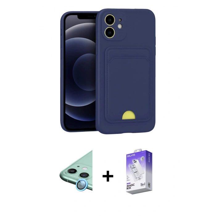 MARSİLYAN™- iPhone 11 Kılıf Vadi Çizgi Prime - Siyah Bilvis 5in1 3D Magic Cam Ekran Koruyucu + Raze Metal Kamera Lens - MI