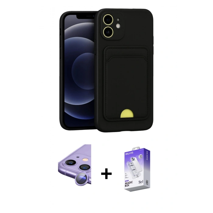 MARSİLYAN™- iPhone 11 Kılıf Vadi Çizgi Prime - Siyah Bilvis 5in1 3D Magic Cam Ekran Koruyucu + Raze Metal Kamera Lens - MR