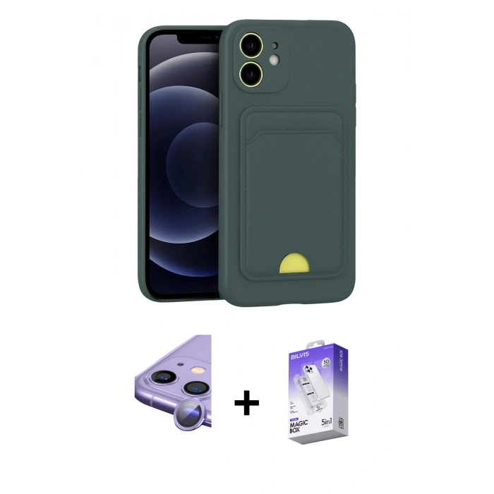 MARSİLYAN™- iPhone 11 Kılıf Vadi Çizgi Prime - Siyah Bilvis 5in1 3D Magic Cam Ekran Koruyucu + Raze Metal Kamera Lens - MR